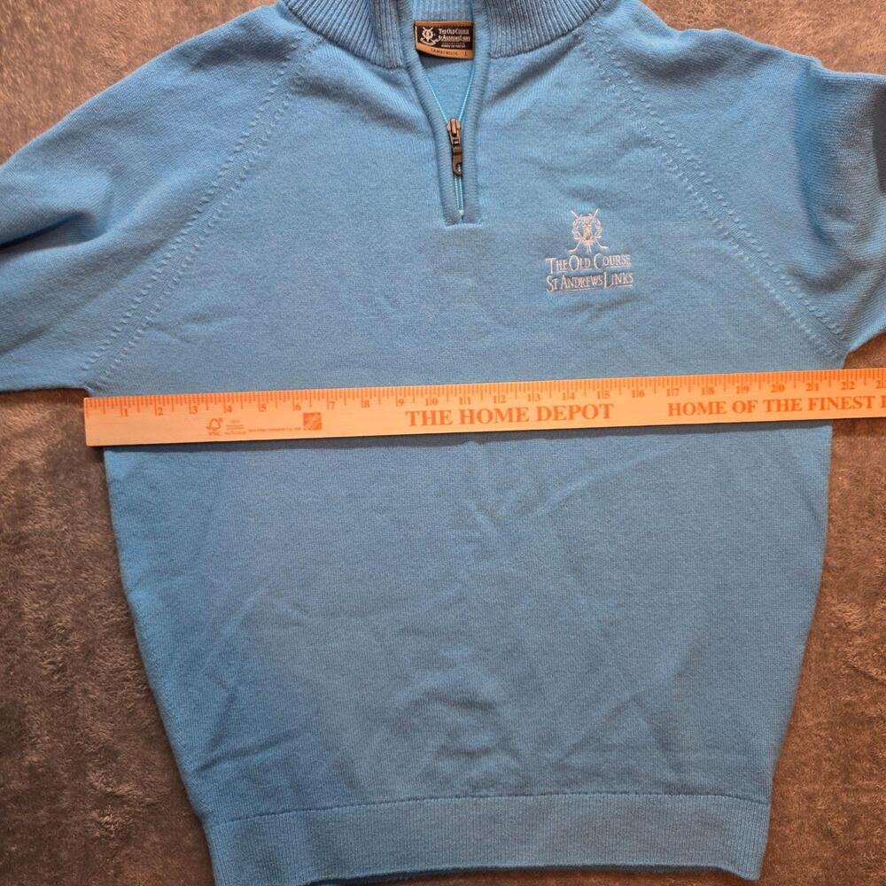 The Old Course St Andrews Links Sweater Mens L Blue 1/4 Zip Wool Golf Pullover - Picture 6 of 10